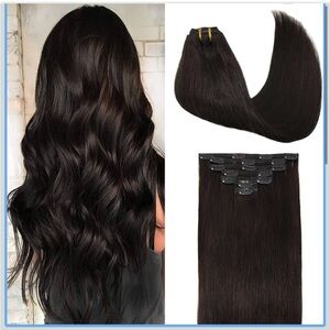 NEW Goo Goo Clip in Human Hair Extensions, 18inch 7Pcs, 2 Dark Brown